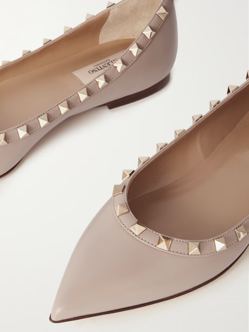 Rockstud leather point-toe flats