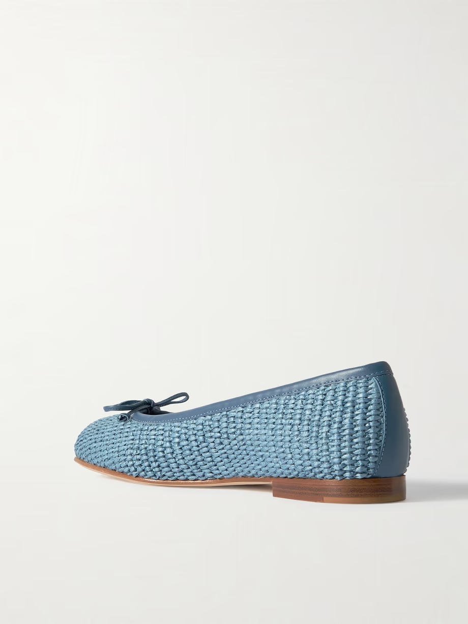 Veralli leather-trimmed raffia ballet flats