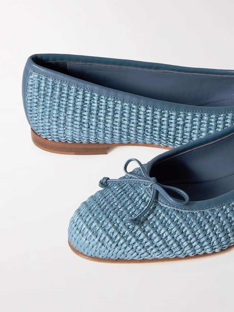 Veralli leather-trimmed raffia ballet flats