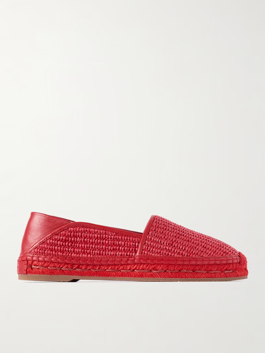 Espadra collapsible-heel leather-trimmed raffia espadrilles