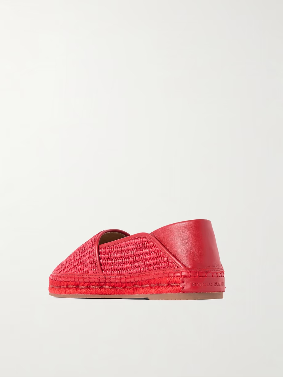 Espadra collapsible-heel leather-trimmed raffia espadrilles