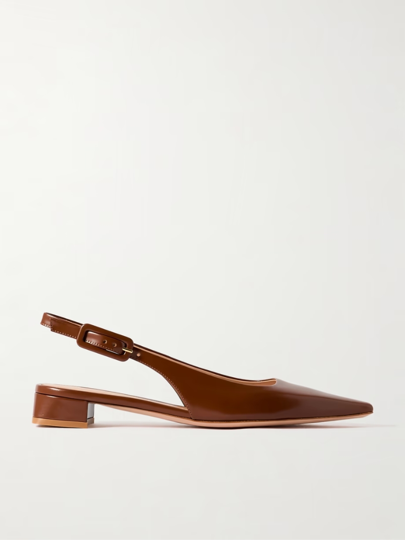 Tokio 20 glossed-leather slingback flats