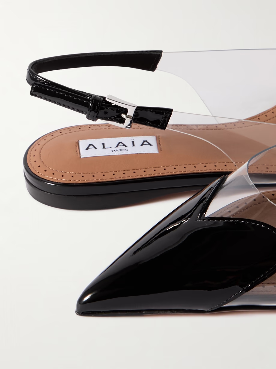 Cœur PU and patent-leather slingback point-toe flats