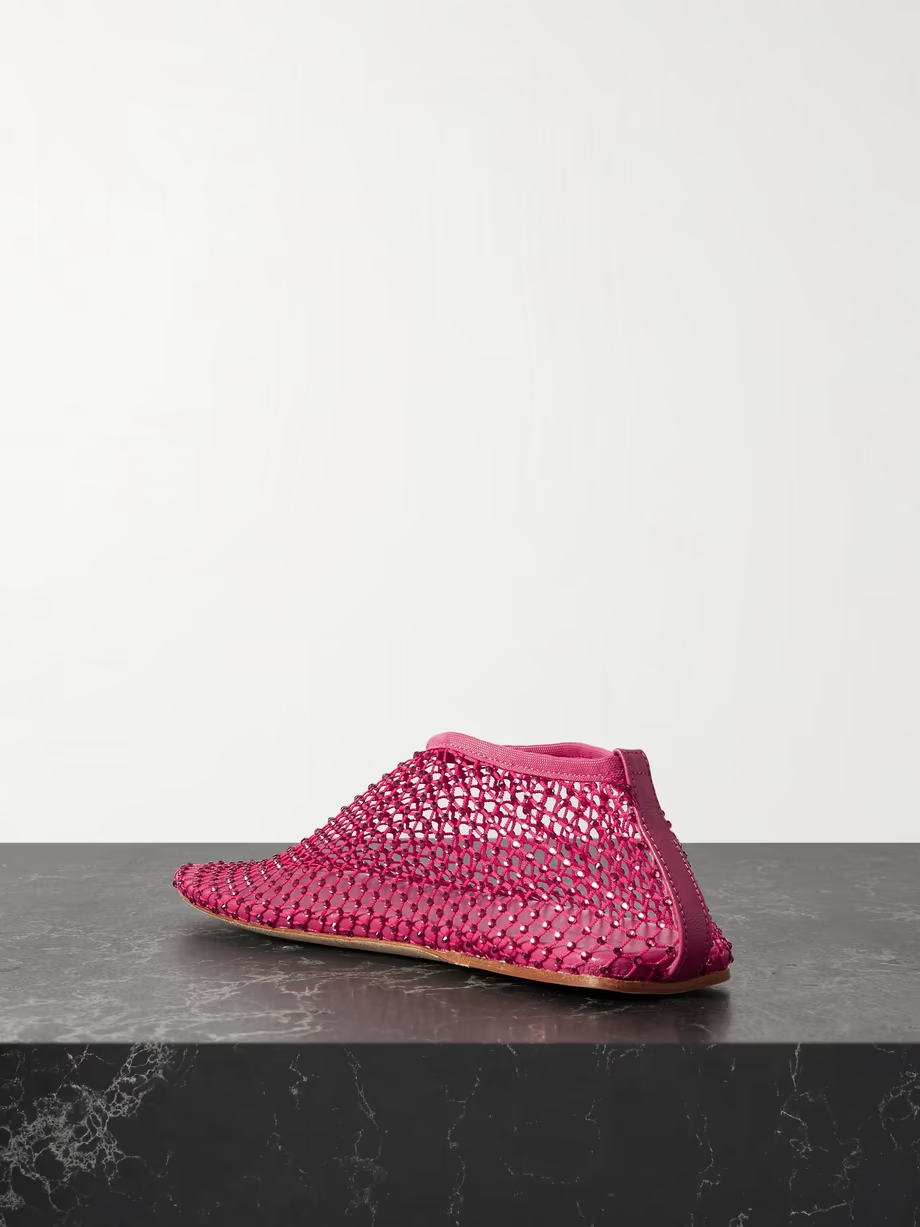 Minette crystal-embellished mesh ballet flats