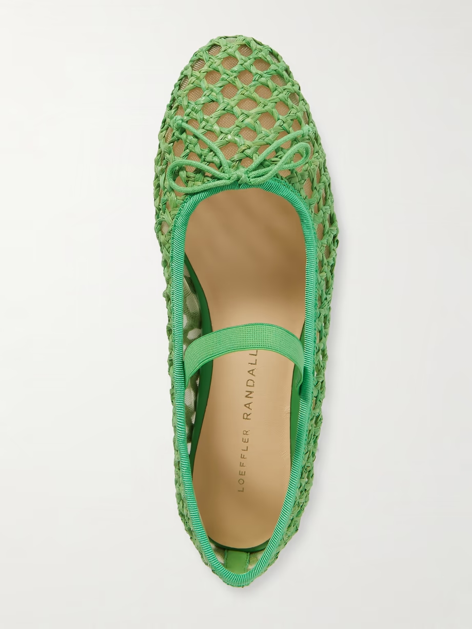 Leonie grosgrain-trimmed raffia Mary Jane ballet flats