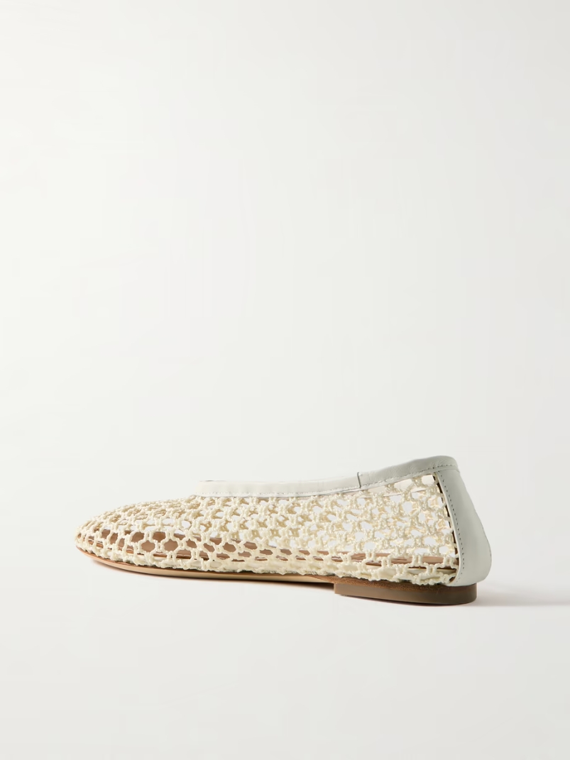 Alba leather-trimmed crocheted ballet flats