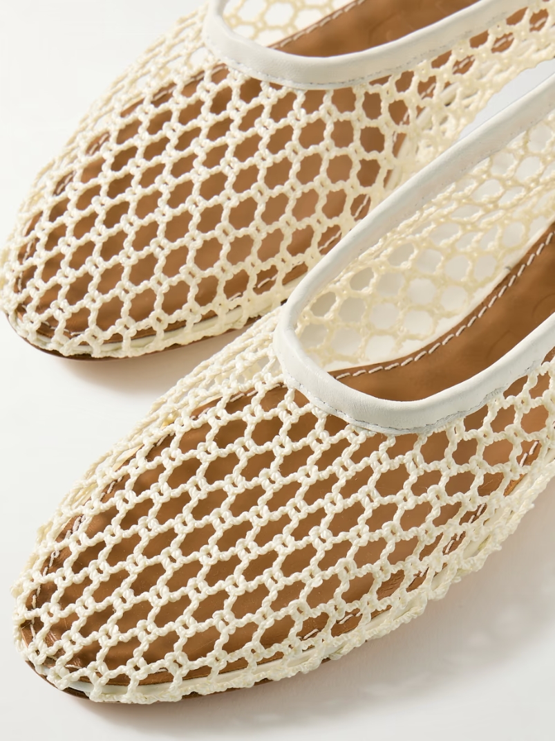 Alba leather-trimmed crocheted ballet flats