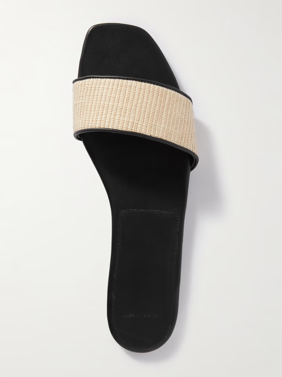 Hades leather-trimmed raffia slides