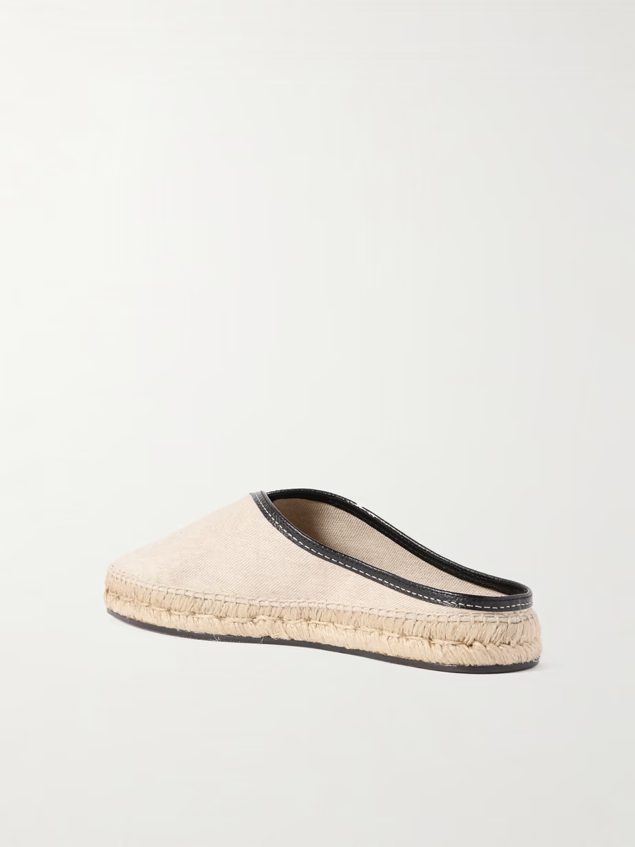 Leather-trimmed canvas slippers