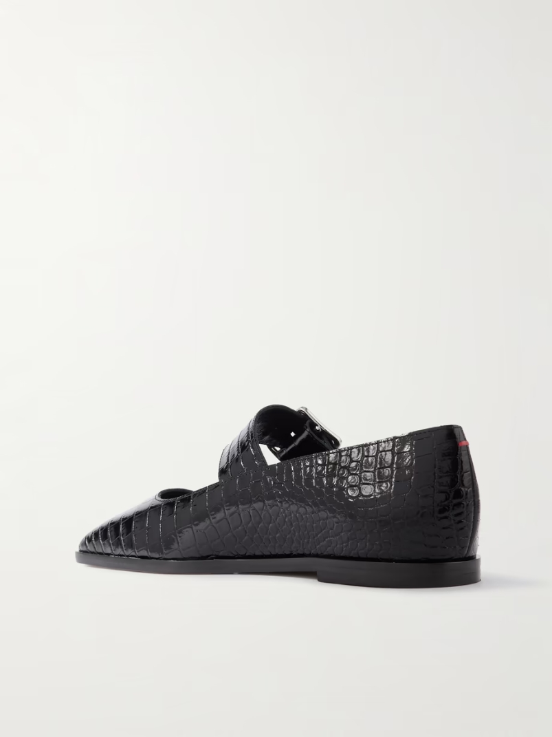 Sunny croc-effect leather Mary Jane ballet flats