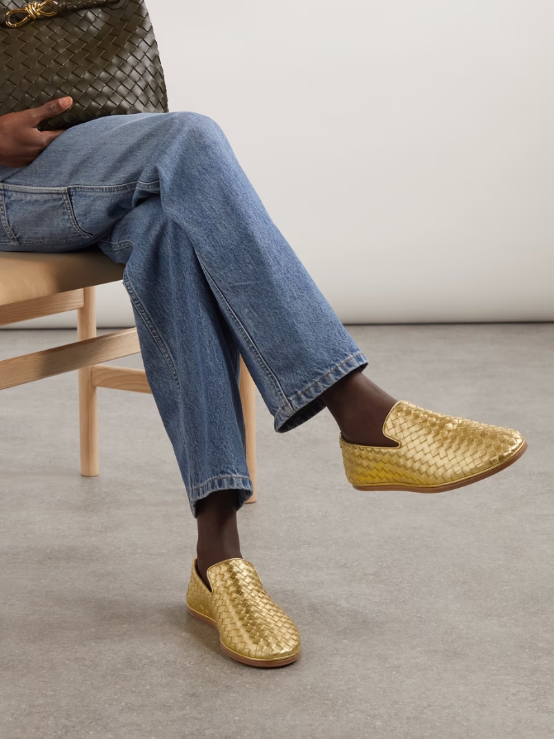 Sunday intrecciato metallic leather loafers