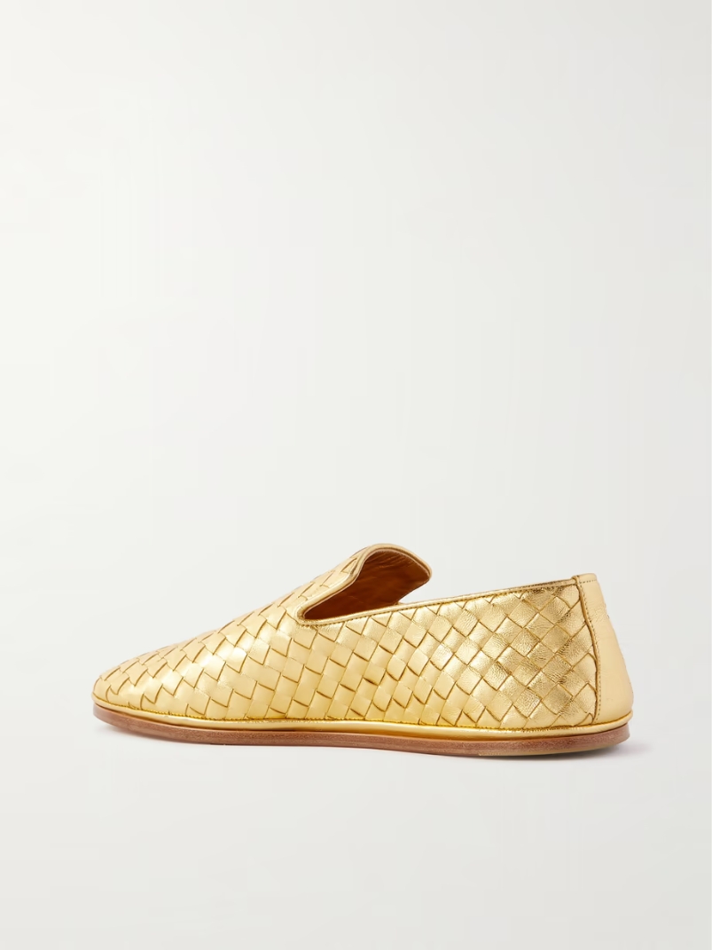 Sunday intrecciato metallic leather loafers