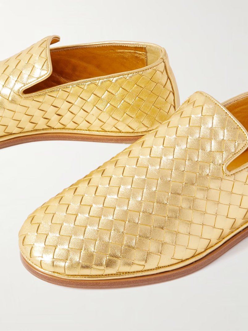 Sunday intrecciato metallic leather loafers