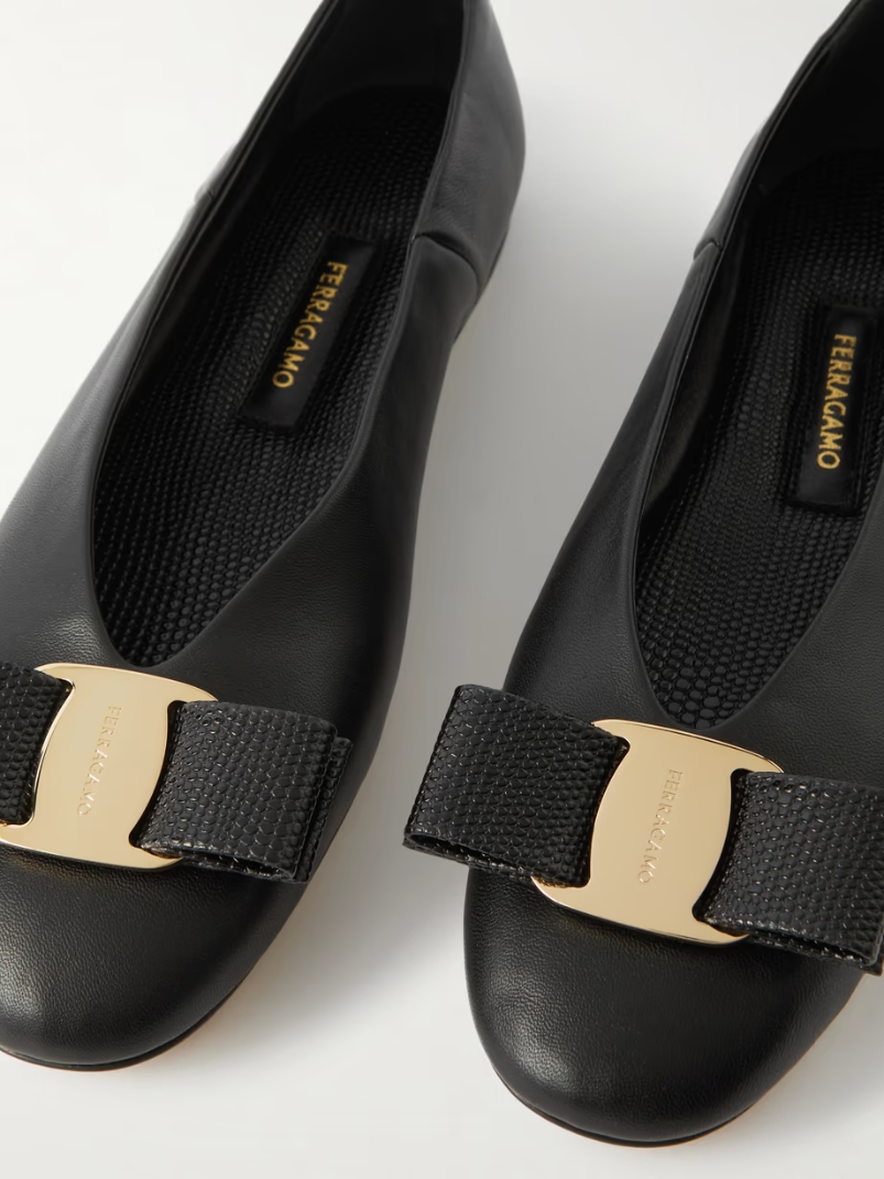 Vanna bow-detailed leather ballet flats