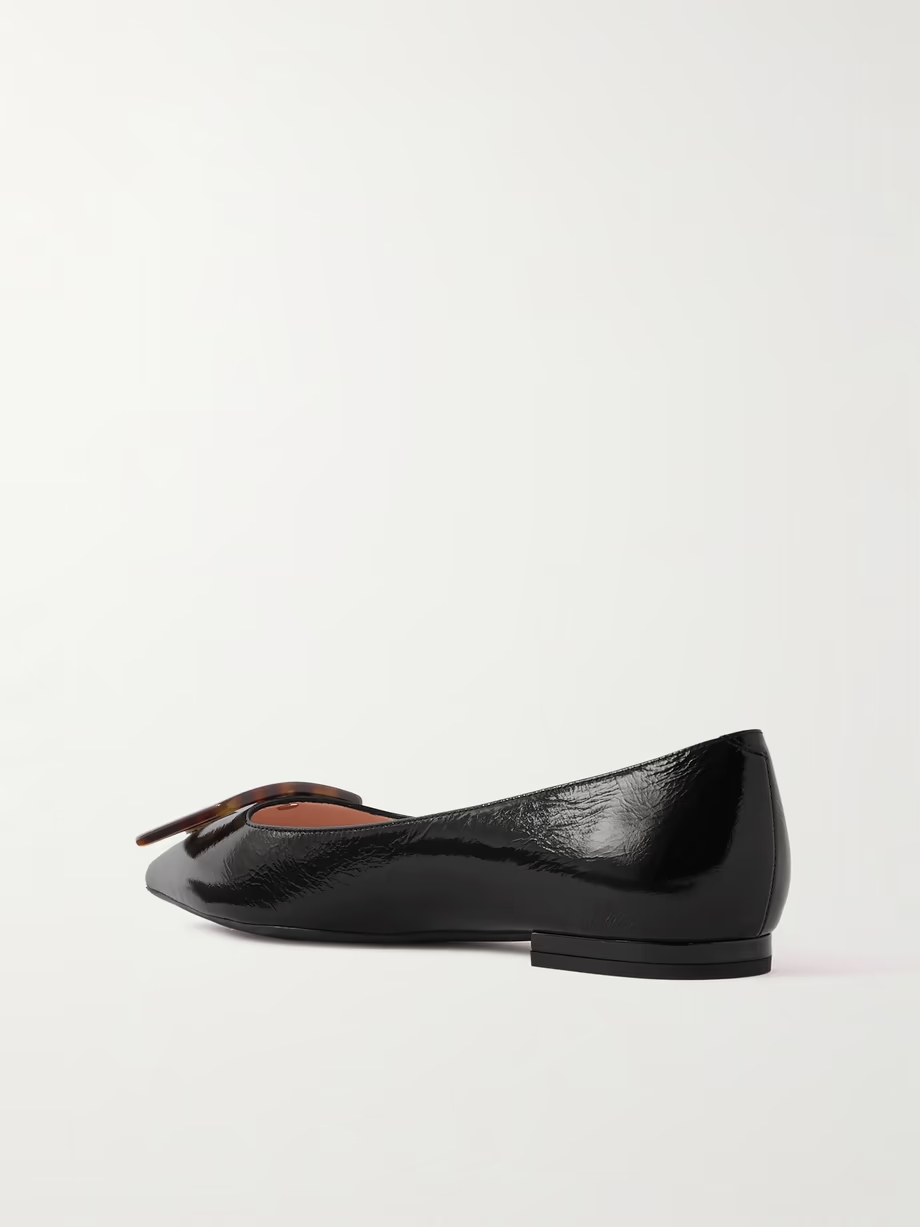 Gommettine buckled glossed crinkled-leather ballet flats