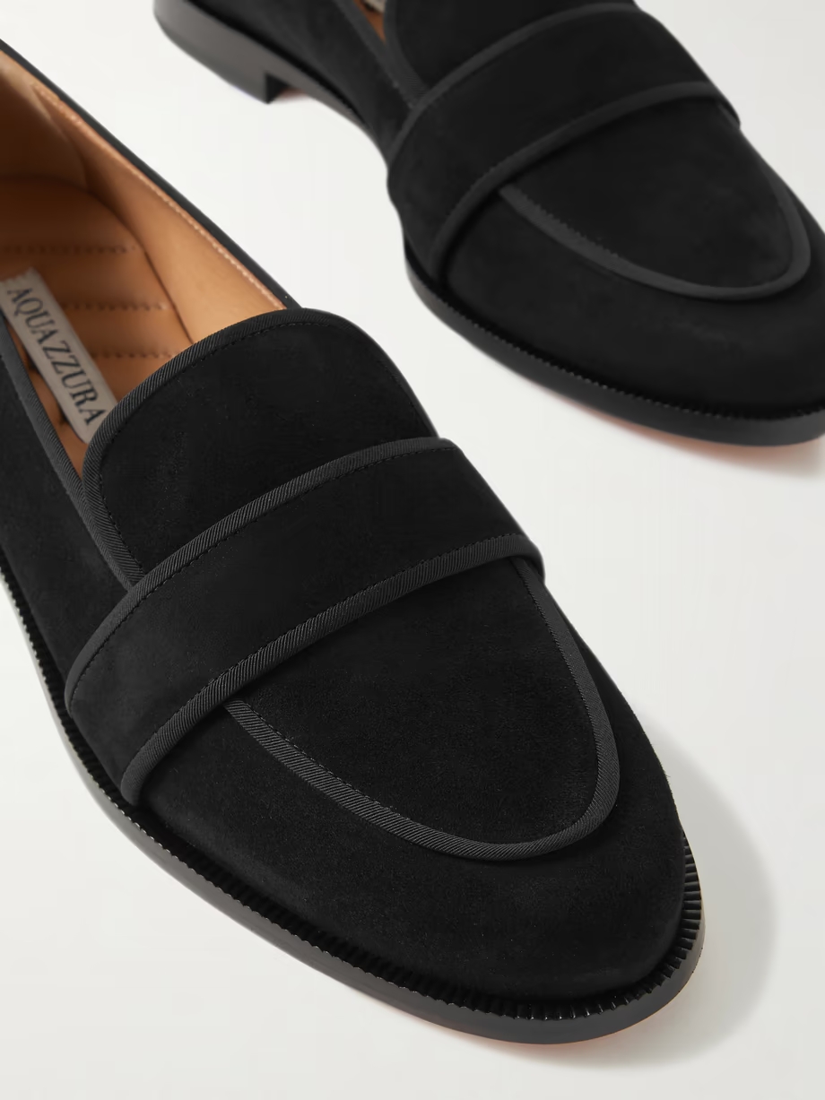 Martin grosgrain-trimmed suede loafers