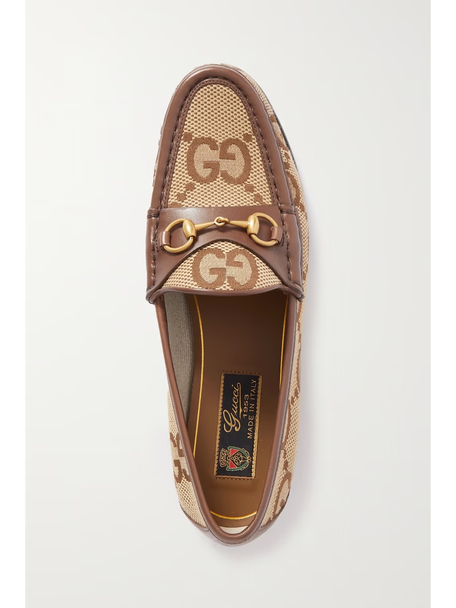 Horsebit 1953 leather-trimmed canvas-jacquard loafers