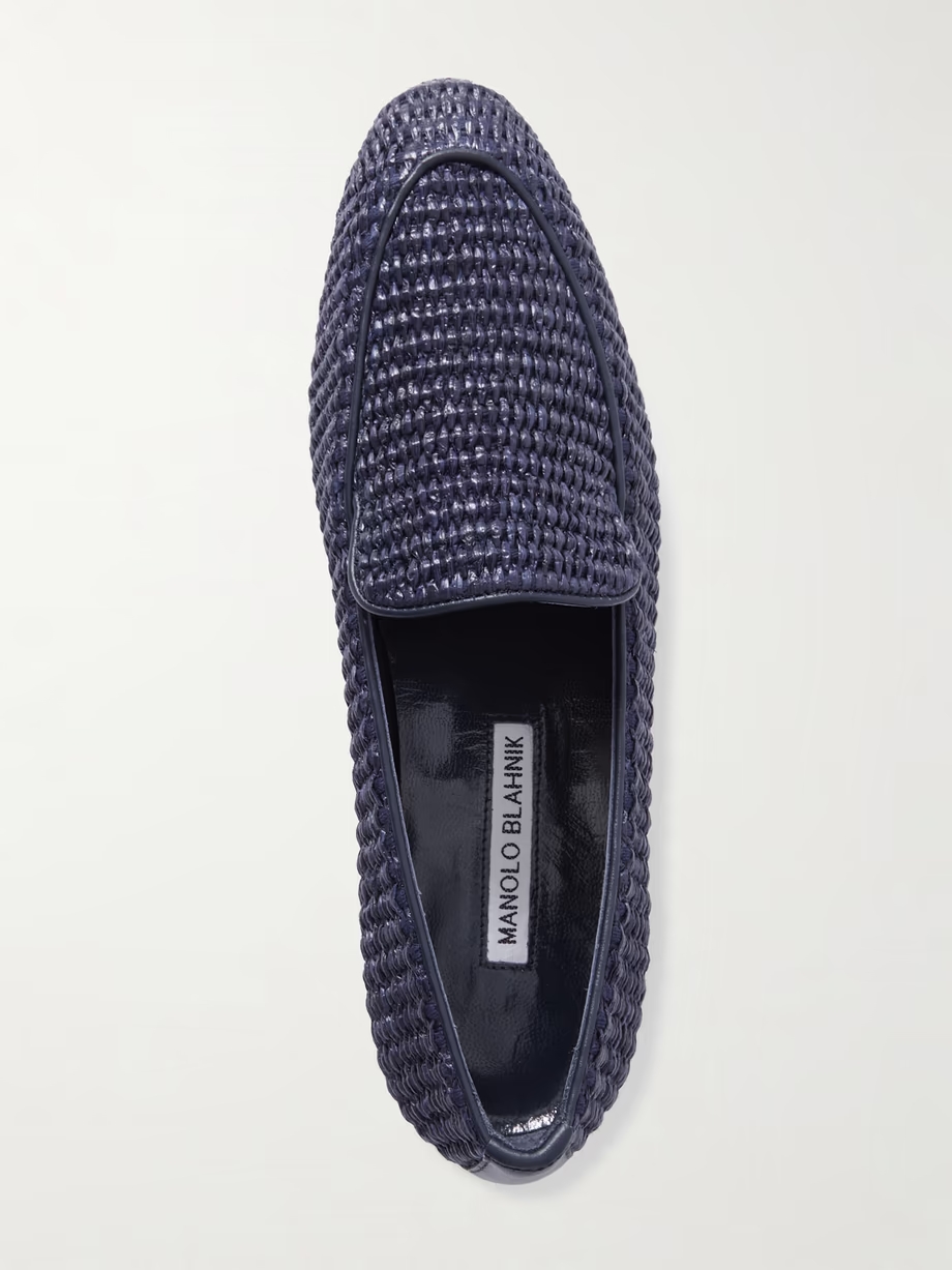 Pitakara leather-trimmed raffia loafers