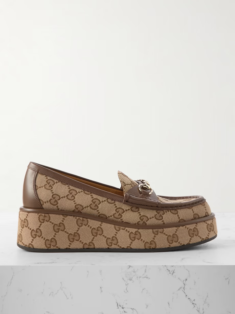 Ilde leather-trimmed canvas-jacquard platform moccasin