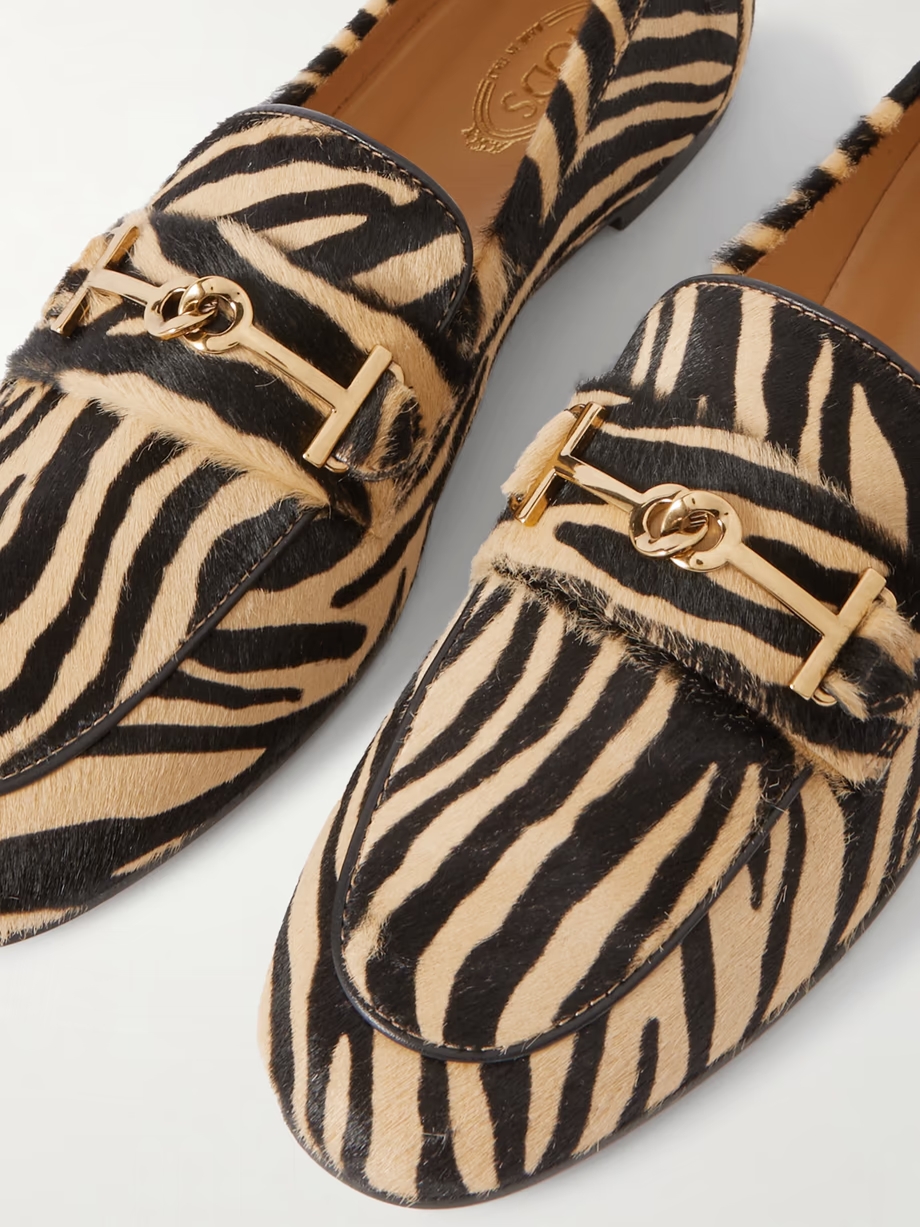 Embellished zebra-print pony hair loafers