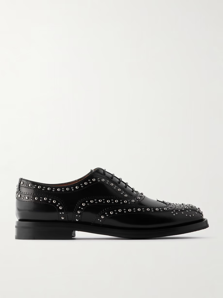 Burwood Met studded glossed-leather brogues