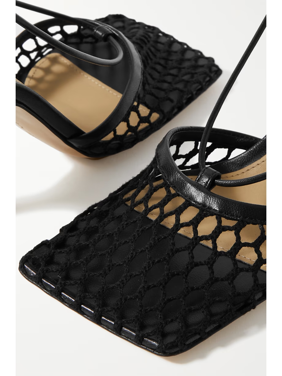 Lace-up leather-trimmed mesh pumps