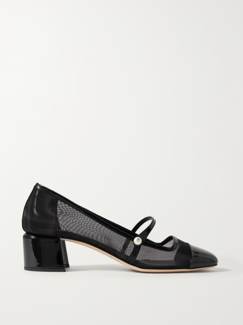 Elisa 45 mesh and patent-leather Mary Jane pumps