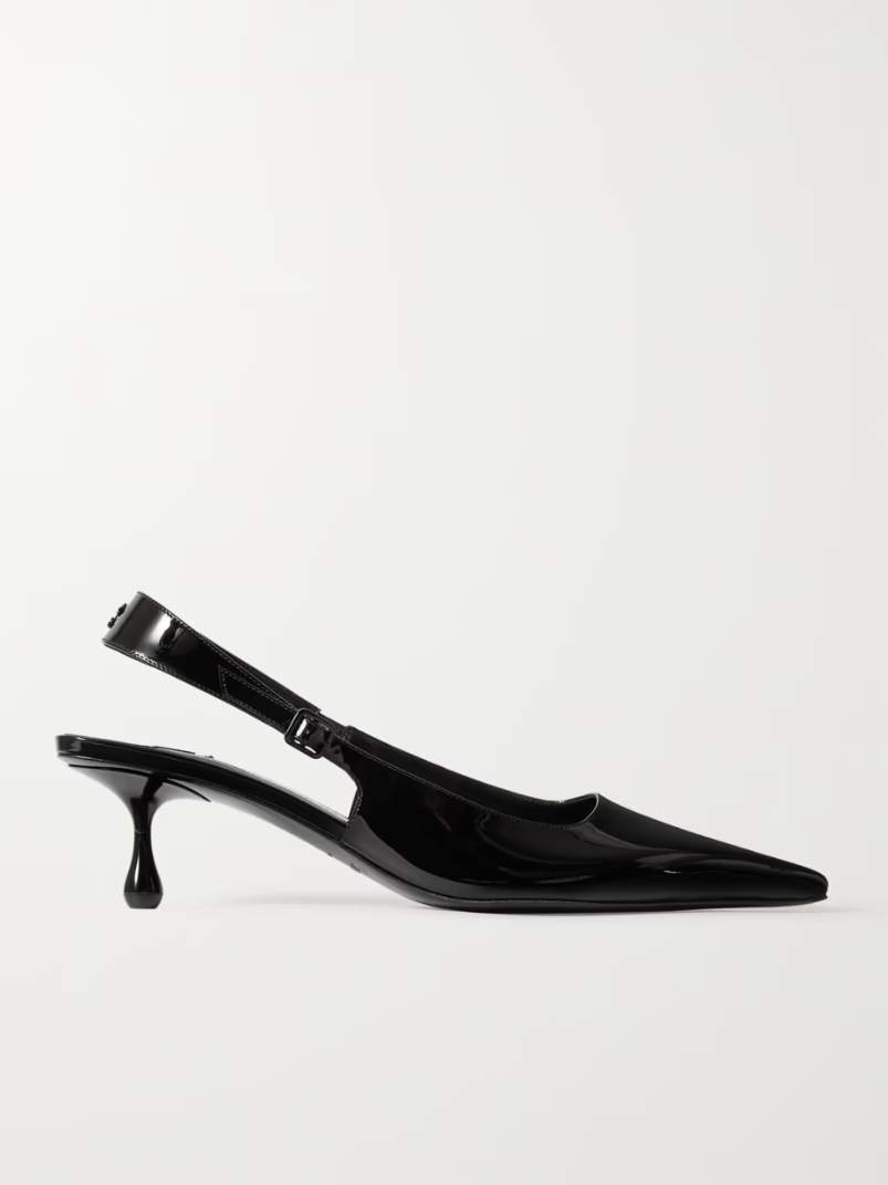 Amel 50 logo-embellished patent-leather slingback pumps