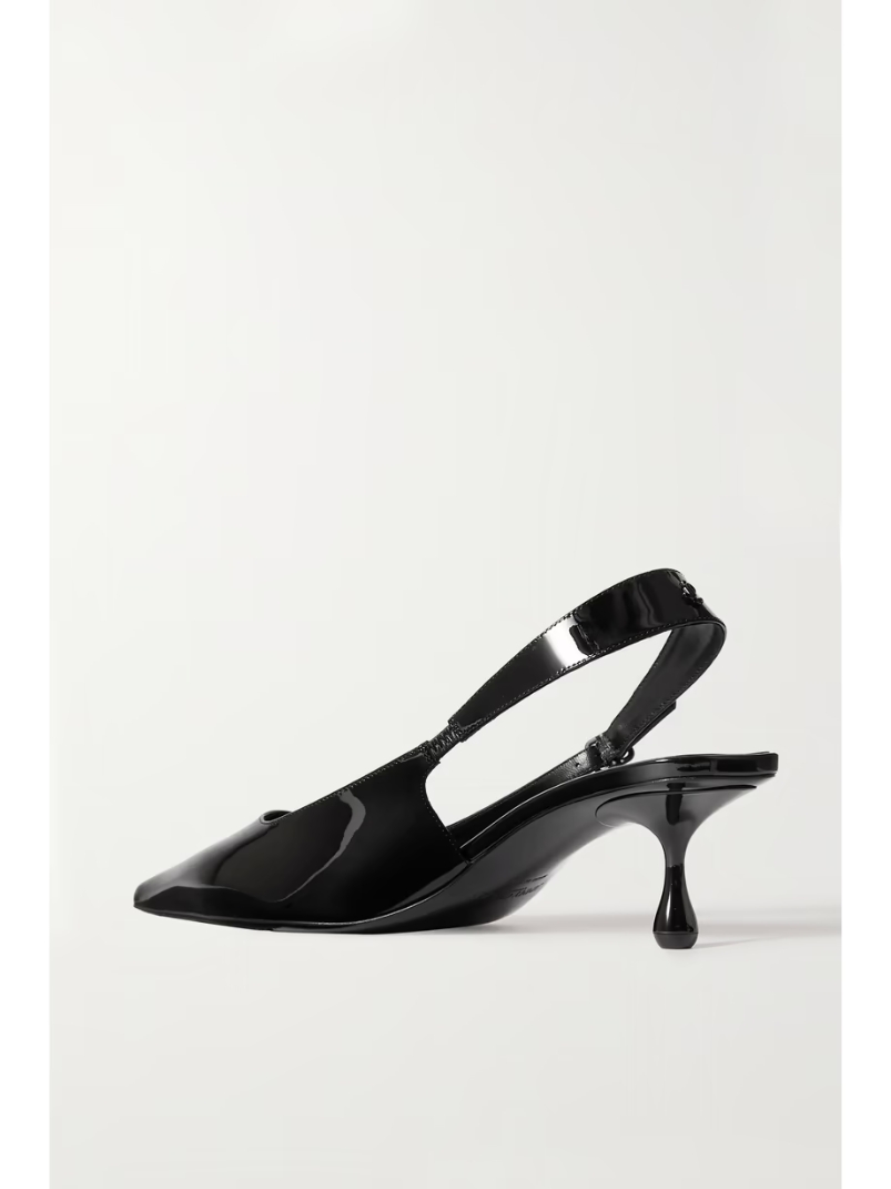 Amel 50 logo-embellished patent-leather slingback pumps