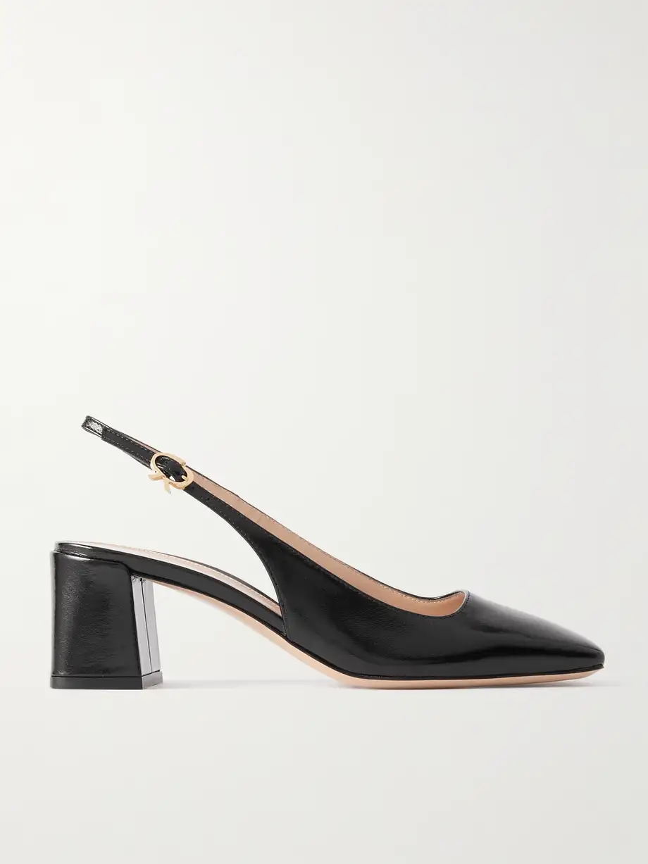 Nuit 55 glossed-leather slingback pumps