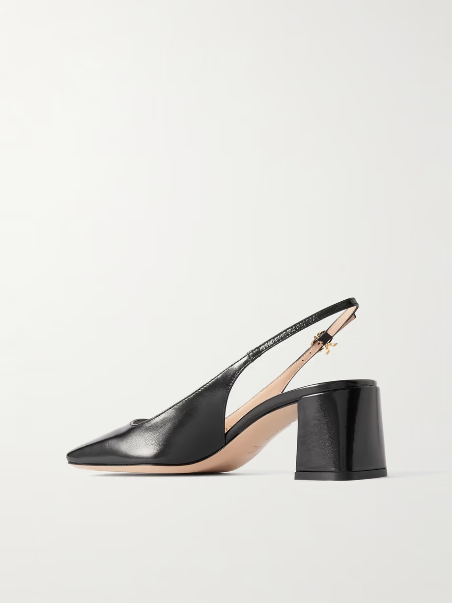 Nuit 55 glossed-leather slingback pumps