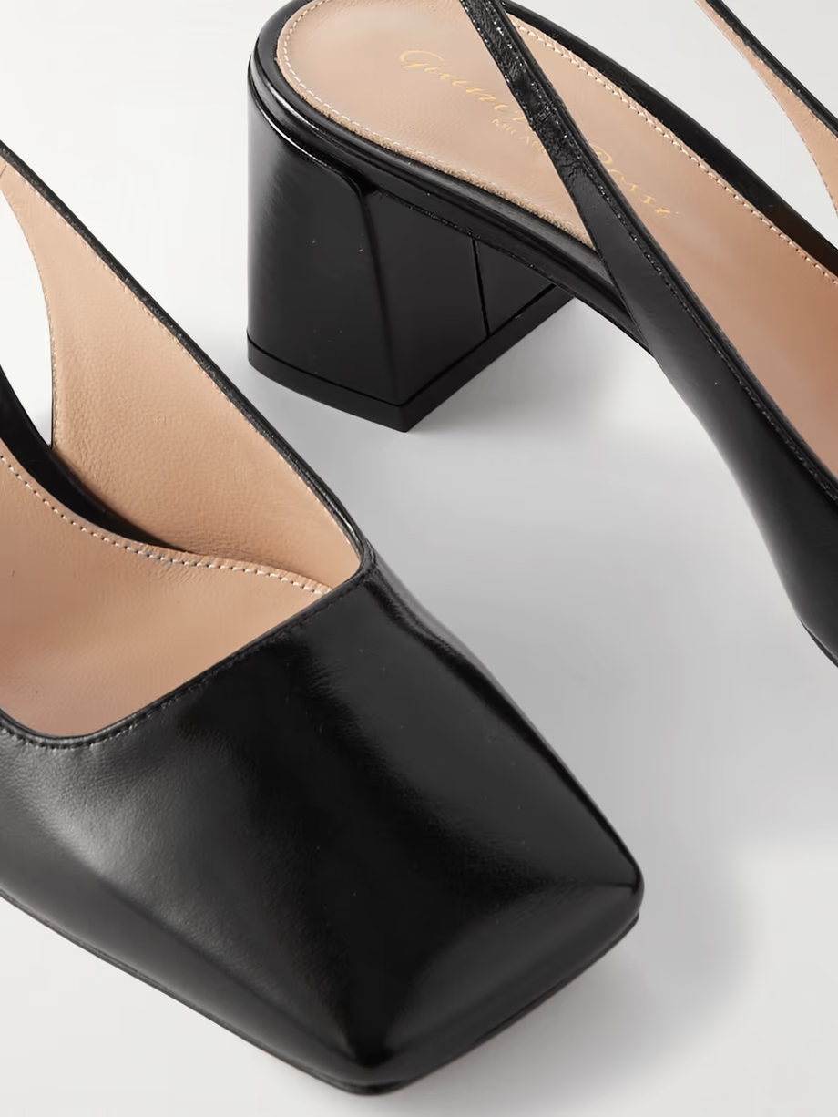 Nuit 55 glossed-leather slingback pumps