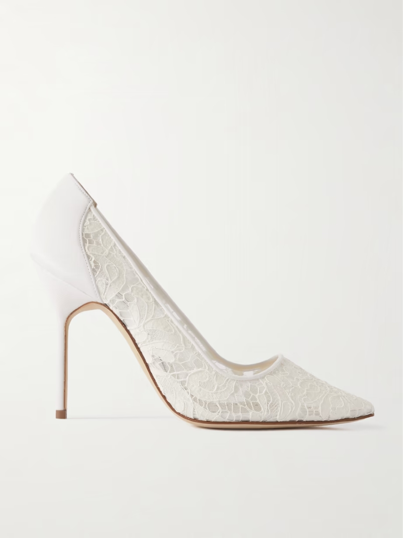 BBLA 105 silk satin-trimmed corded lace pumps