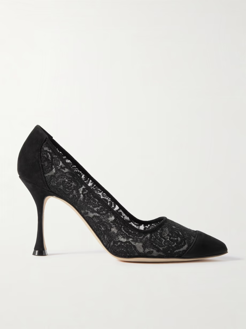 Sololaria 90 suede-trimmed lace pumps