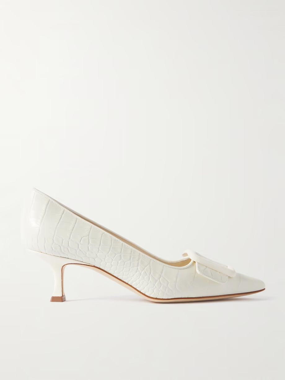 Maysale 50 buckled suede-trimmed croc-effect leather point-toe pumps