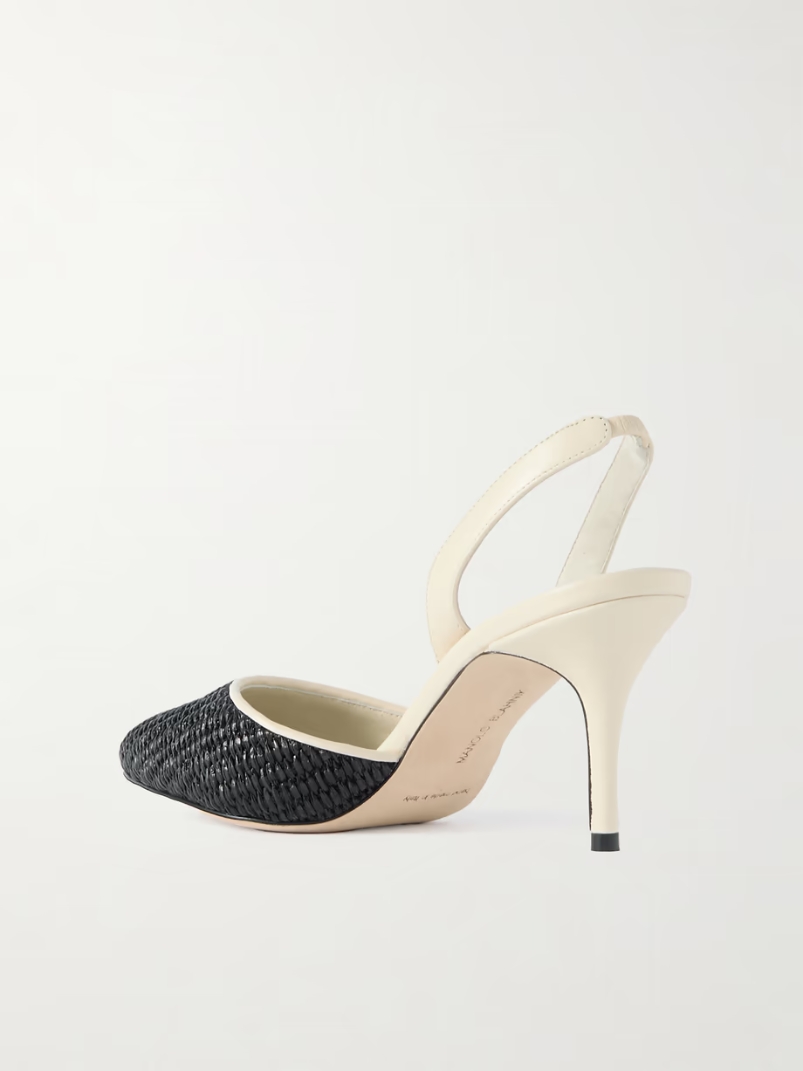 Casam 70 leather and raffia slingback pumps