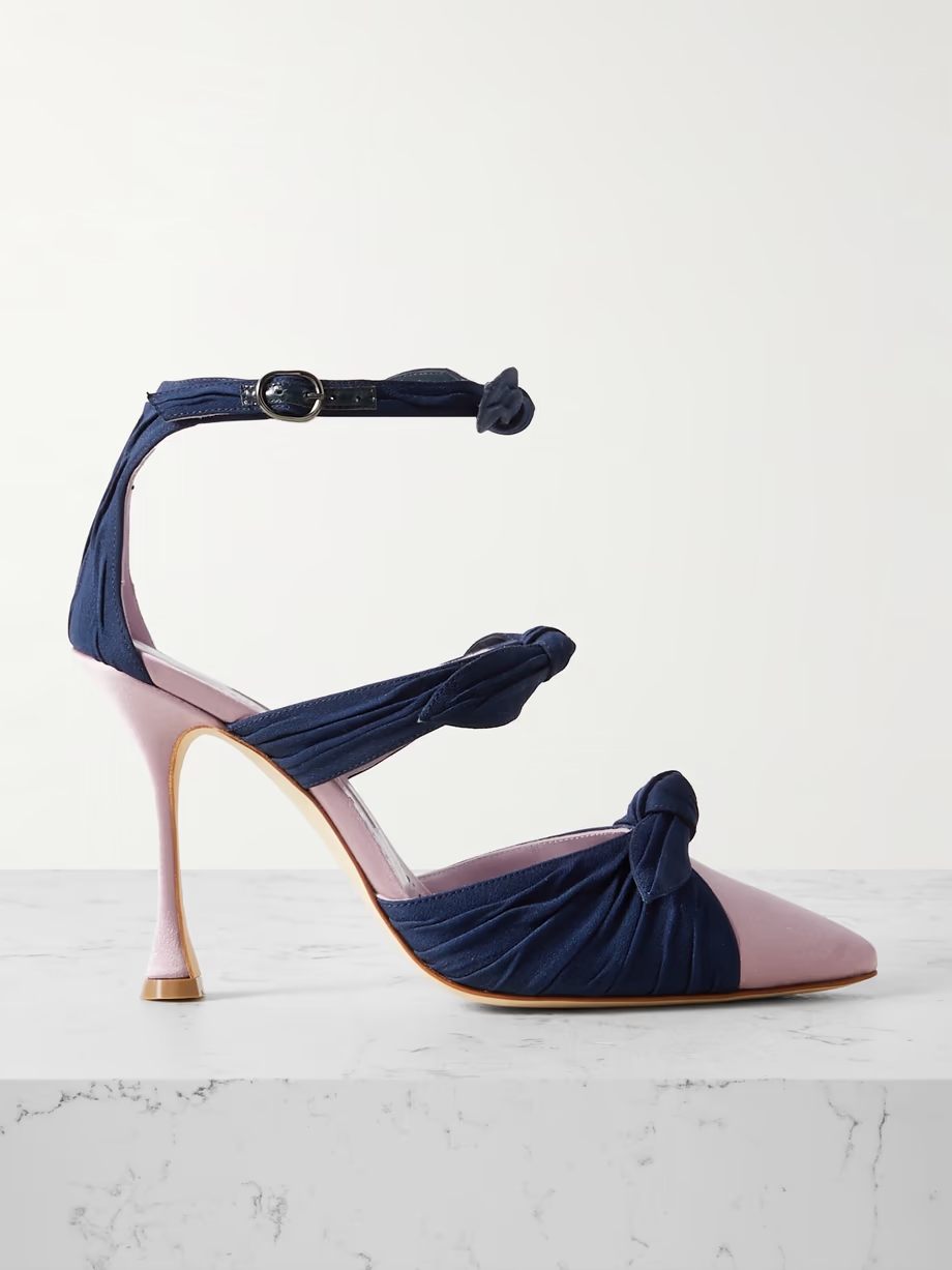 Smyrna bow-embellished suede and satin pumps