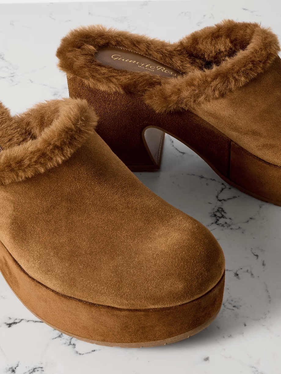 Lyss 55 shearling-trimmed suede mules