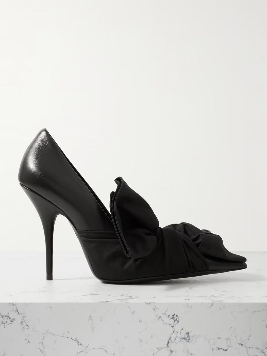 Poplin-trimmed leather pumps