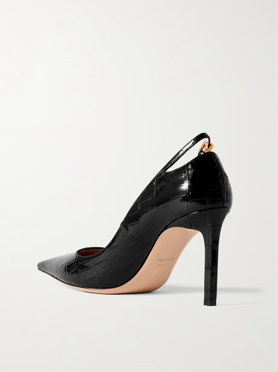 Angelina croc-effect leather point-toe pumps