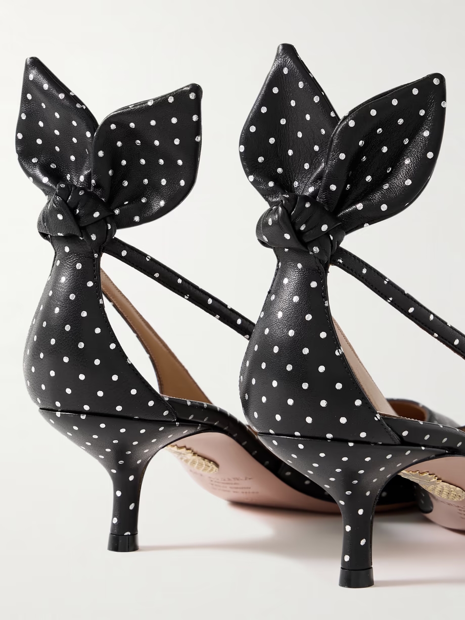 Bow Tie 50 metallic polka-dot leather pumps