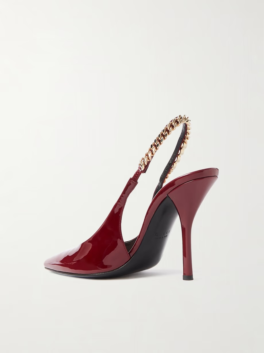 Signoria embellished patent-leather slingback pumps