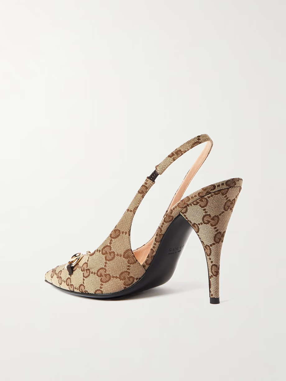 Erin horsebit-embellished canvas-jacquard slingback pumps