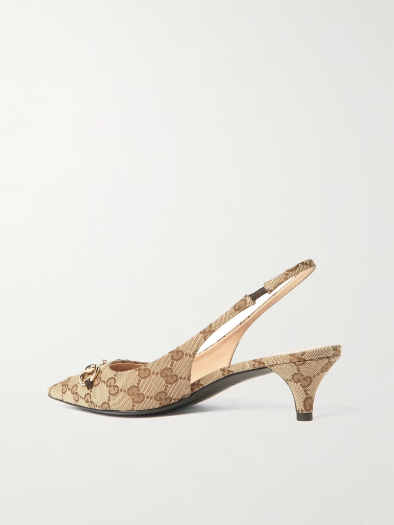 Erin horsebit-embellished canvas-jacquard slingback pumps