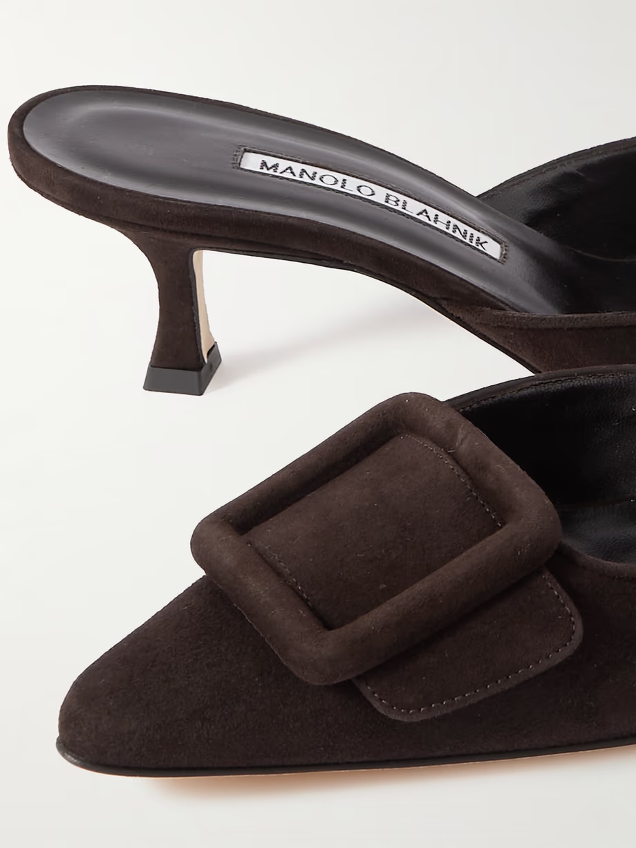 Maysale 50 buckled suede mules