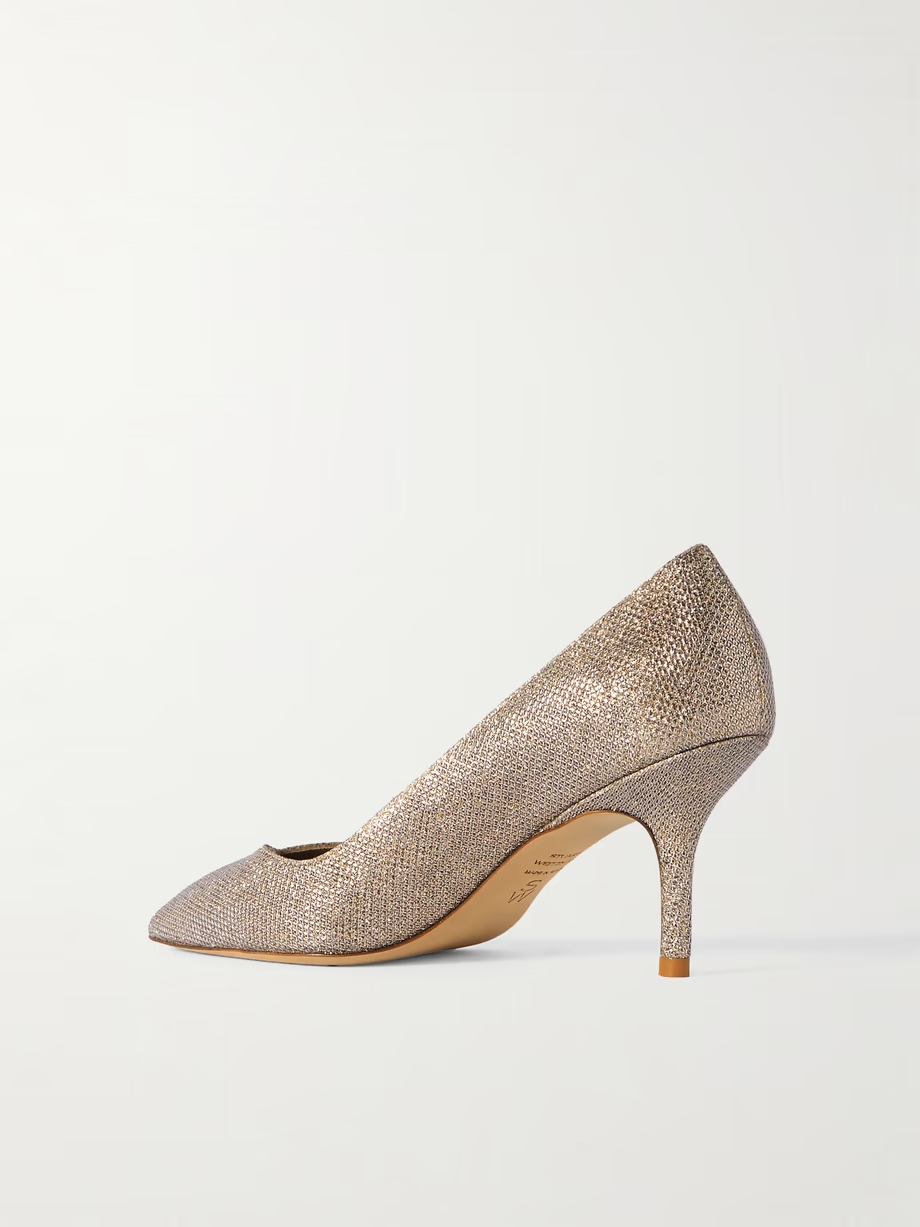 Eva glittered satin point-toe pumps