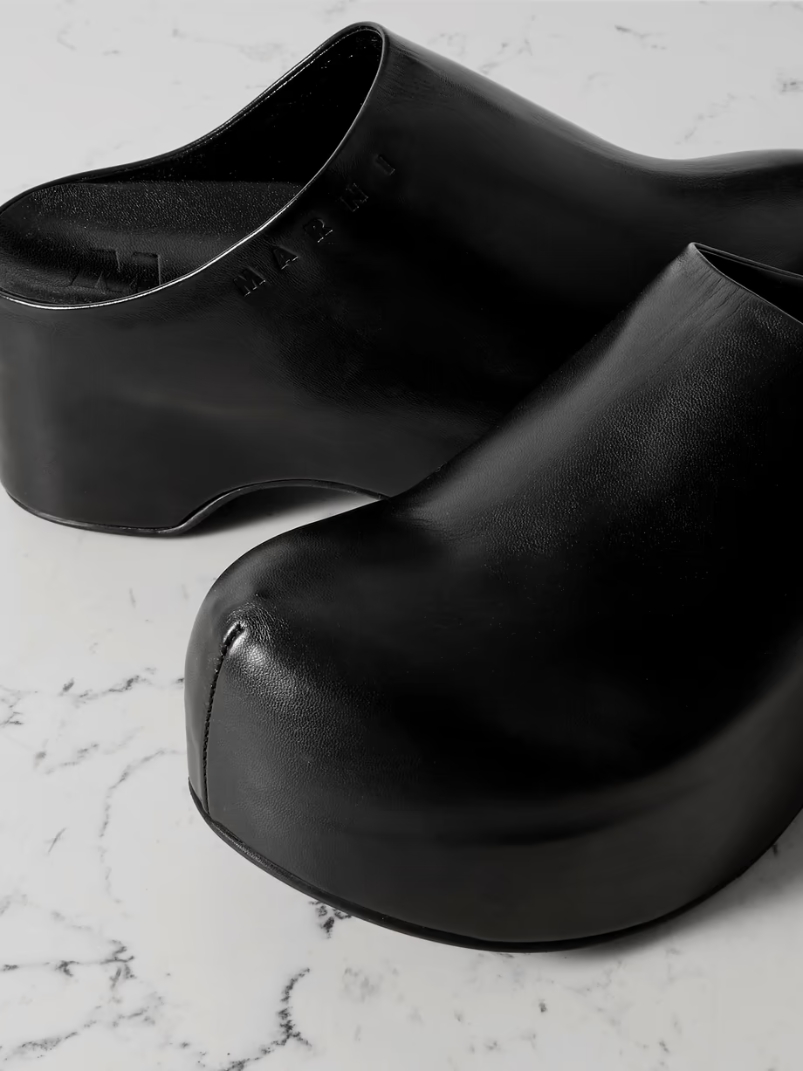 Sabot leather platform clogs