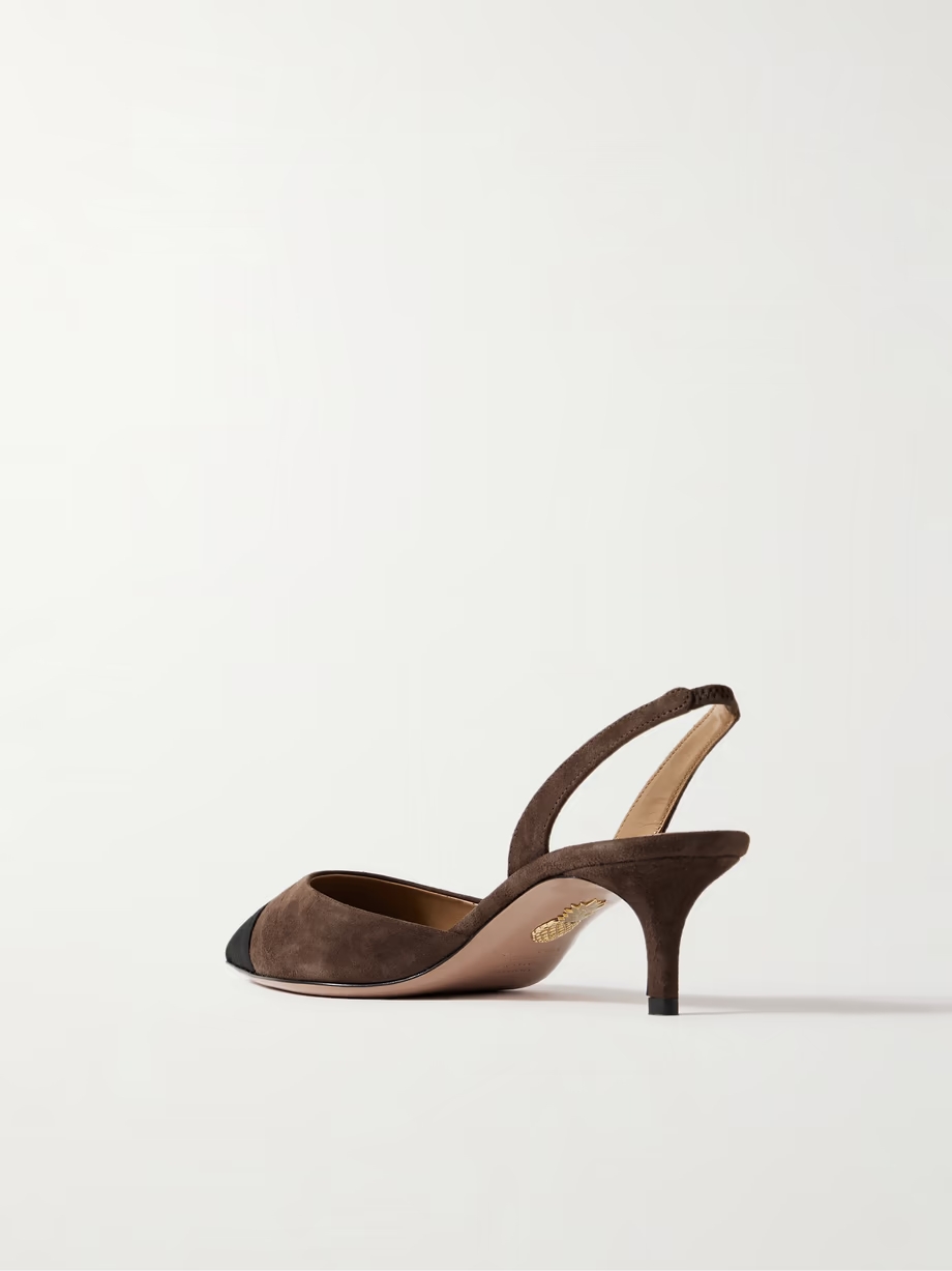 Milanese 50 grosgrain-trimmed suede slingback pumps