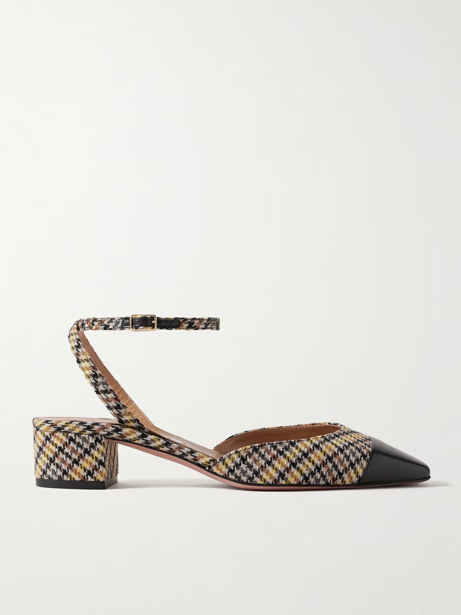 French Flirt 35 leather-trimmed checked houndstooth woven pumps