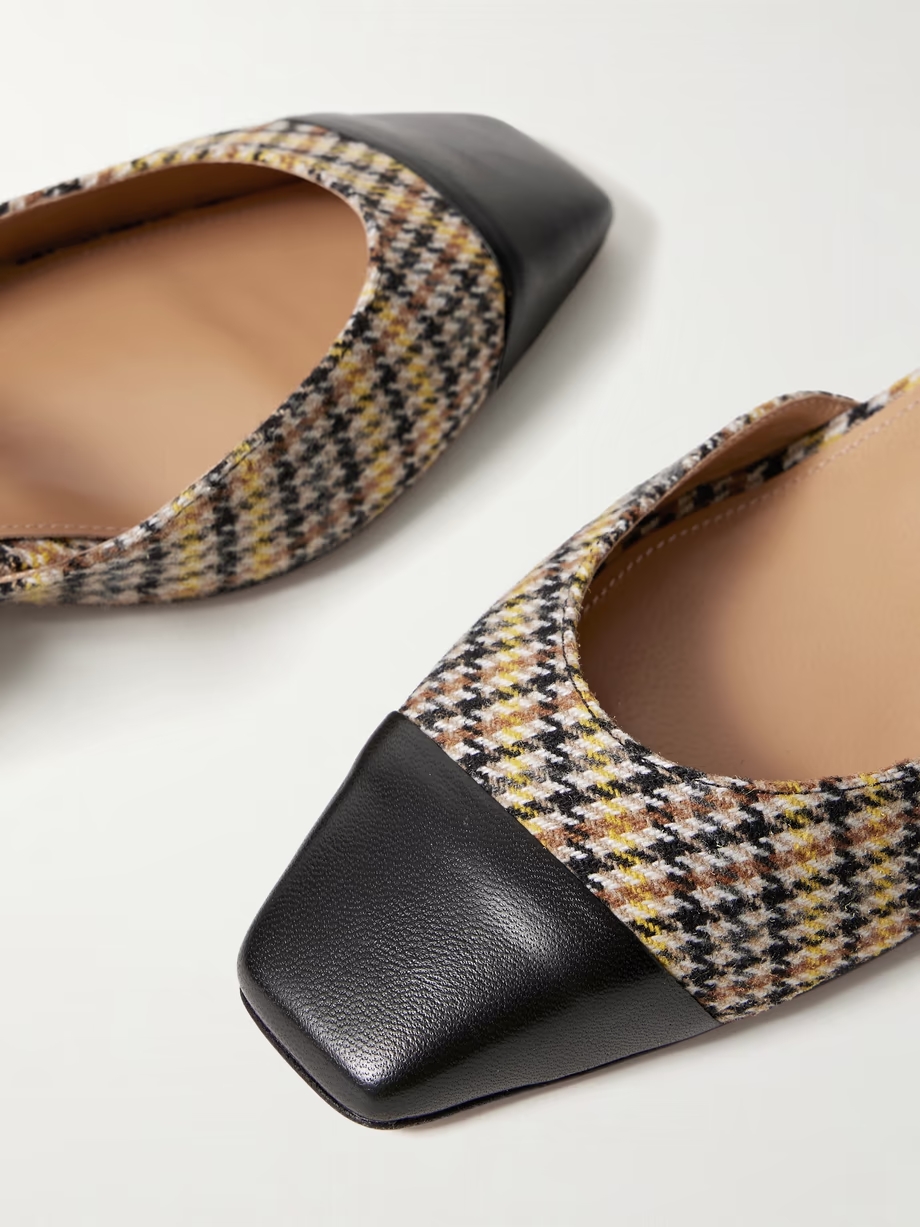 French Flirt 35 leather-trimmed checked houndstooth woven pumps